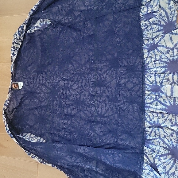 Jean Paul Gauntier Soleil Rare Tie Front Sunburst cardigan top blue tan XL - Picture 9 of 11